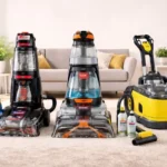 best carpet cleaner set-up in a UK living room with rug and sofa