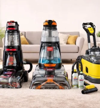 best carpet cleaner set-up in a UK living room with rug and sofa