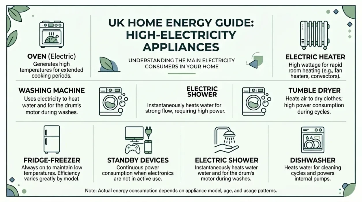 Common UK home appliances that often use the most electricity