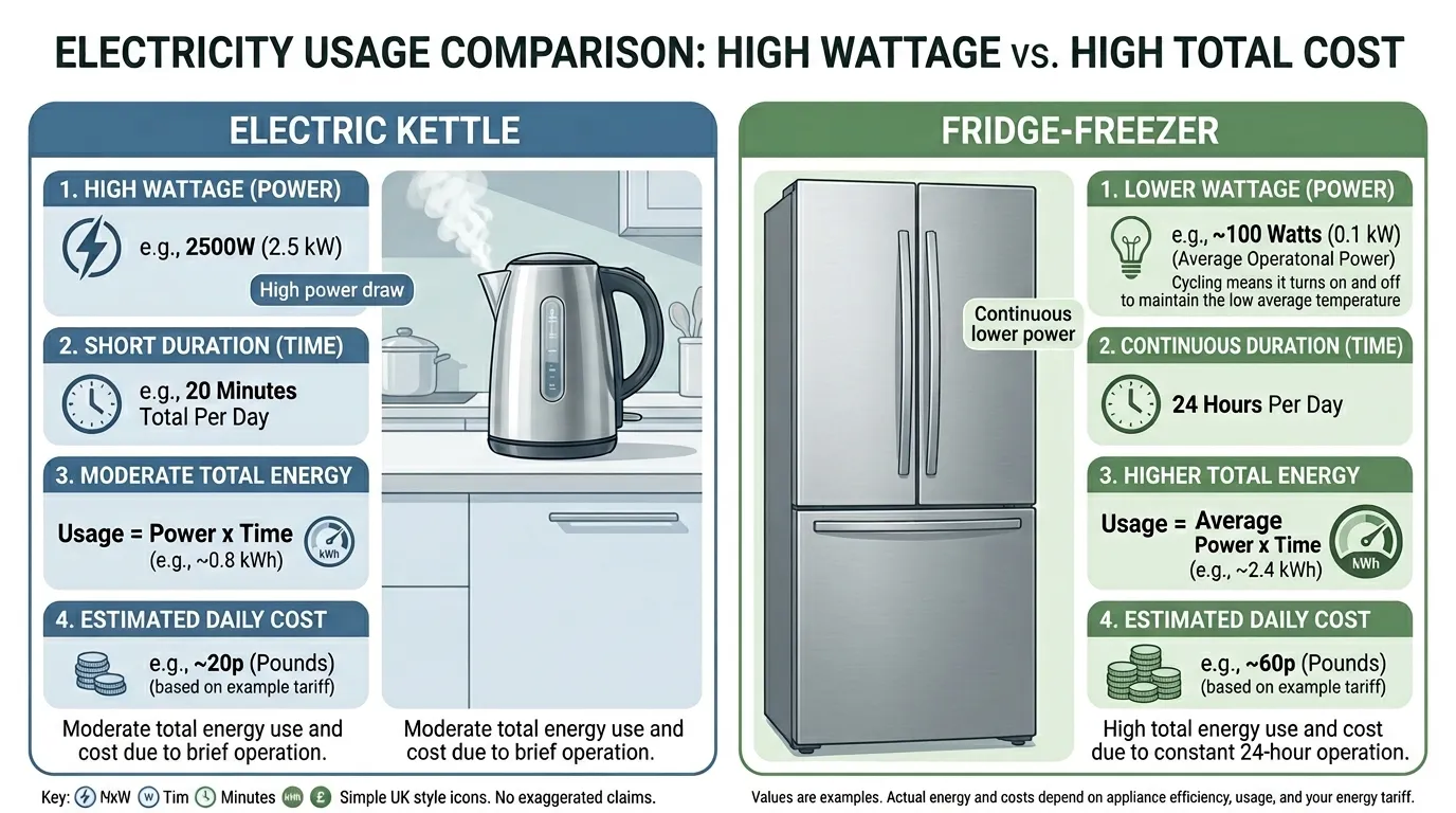 Comparison showing why high wattage does not always mean the highest electricity cost