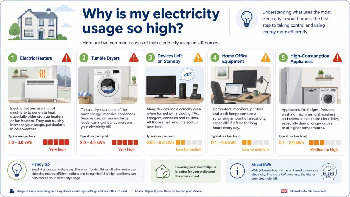 Warning signs that electricity usage may be higher than expected in a UK home