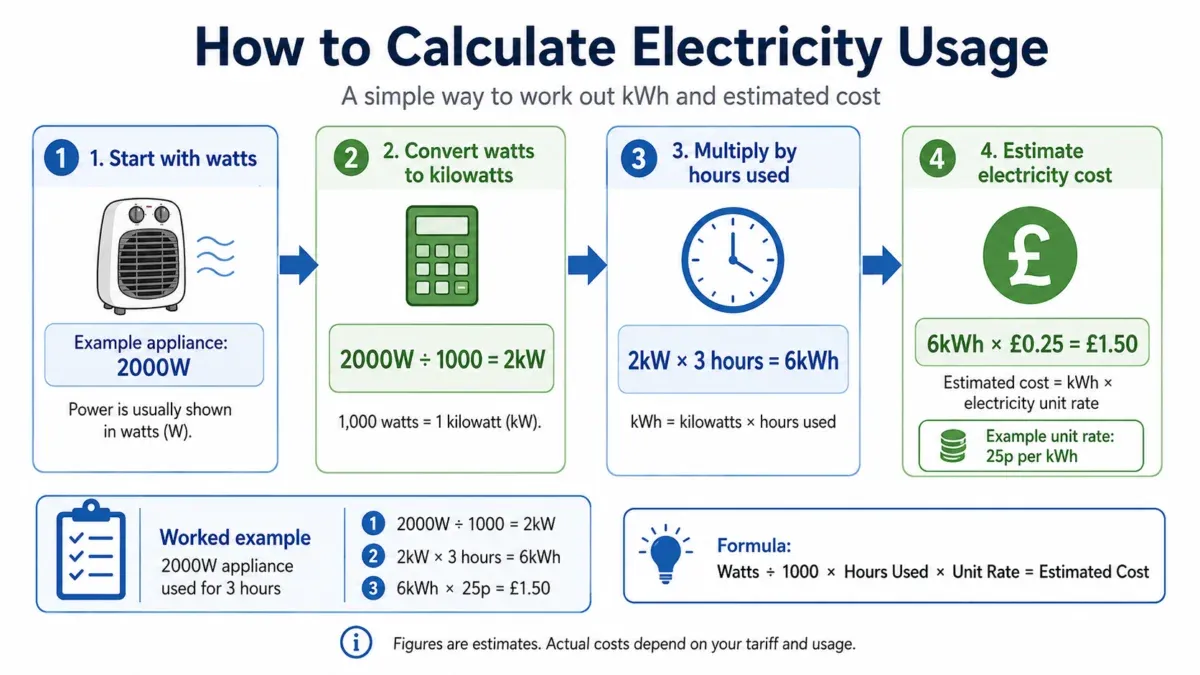 How to calculate electricity usage using watts kilowatts and kilowatt hours